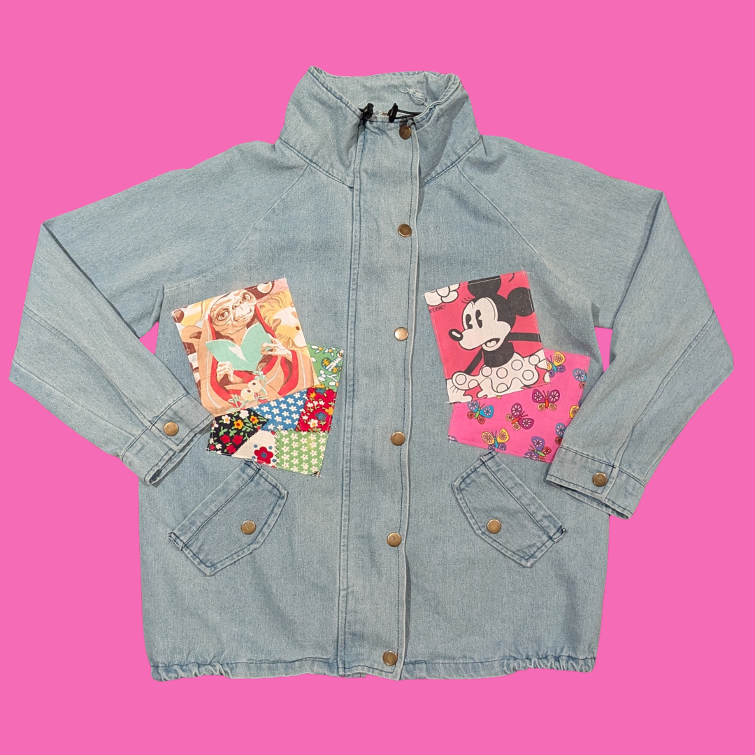 Handmade, Upcycled Mix-Matched Fabrics Scraps, Nostalgia Related Jacket Size L