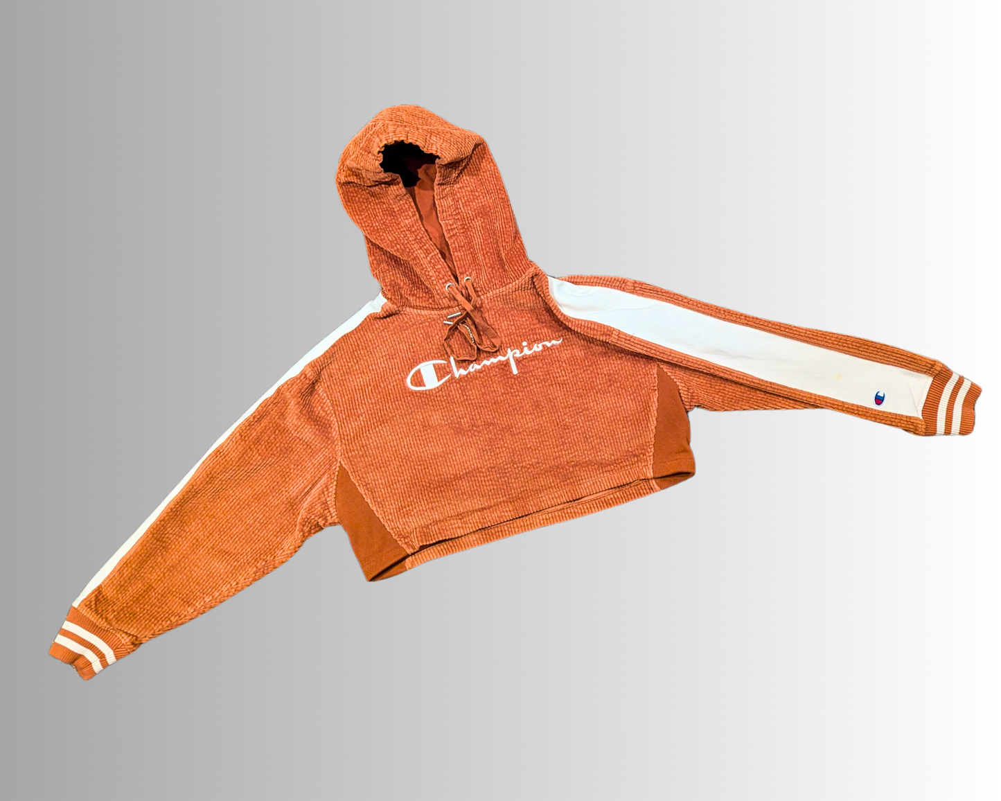 Sweat à capuche court en velours côtelé marron Champion officiel des années 2000, taille S