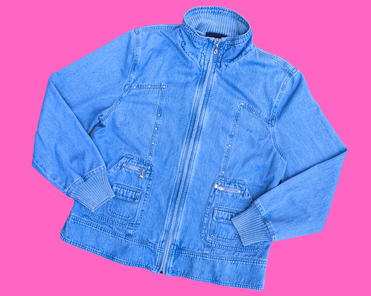 Veste en jean faite à la main et recyclée The Goblin King, David Bowie, Labyrinth, taille M