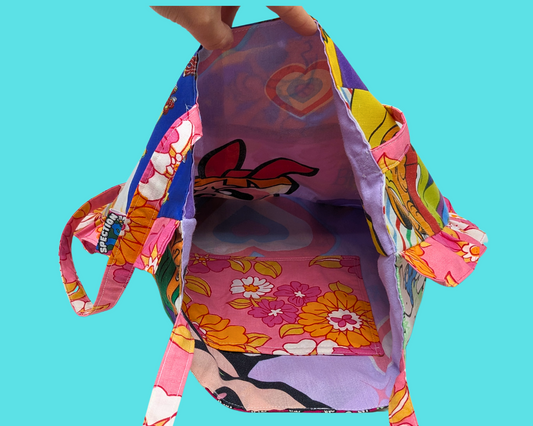 Sac fourre-tout patchwork recyclé, fait main et sur commande (vous choisissez votre propre design)