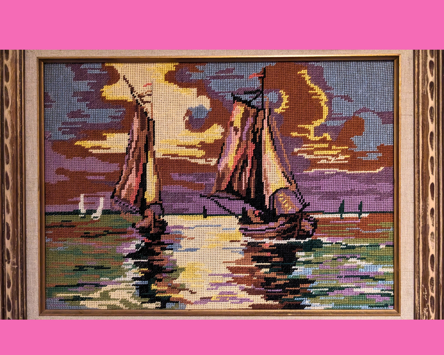 Œuvre d'art vintage encadrée des années 1970