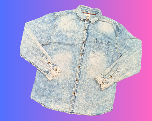 Veste/chemise en jean Tom et Jerry faite à la main et recyclée, taille L