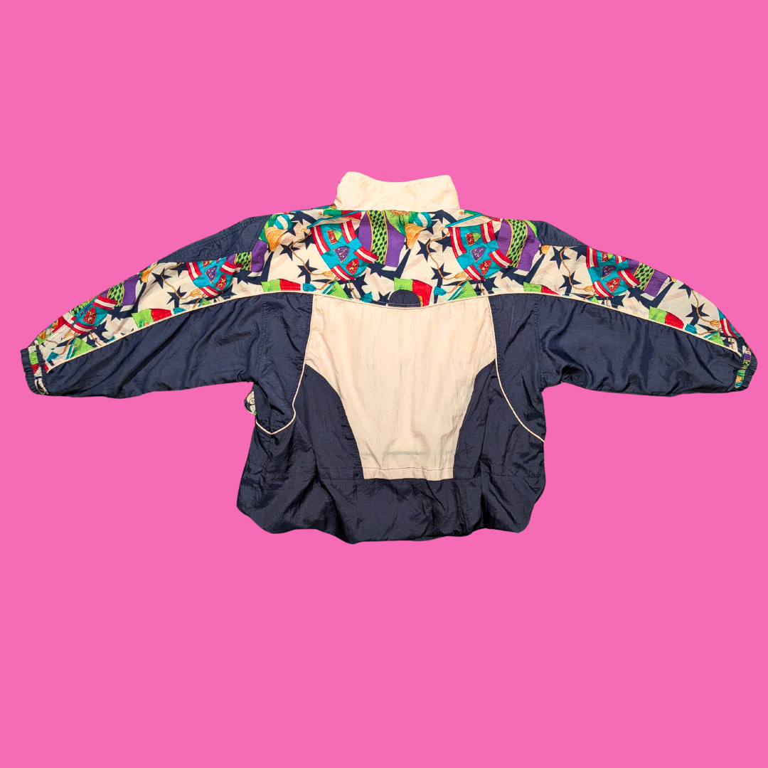 Vintage 1980's Funky, White and Blue Windbreaker Size 2XL