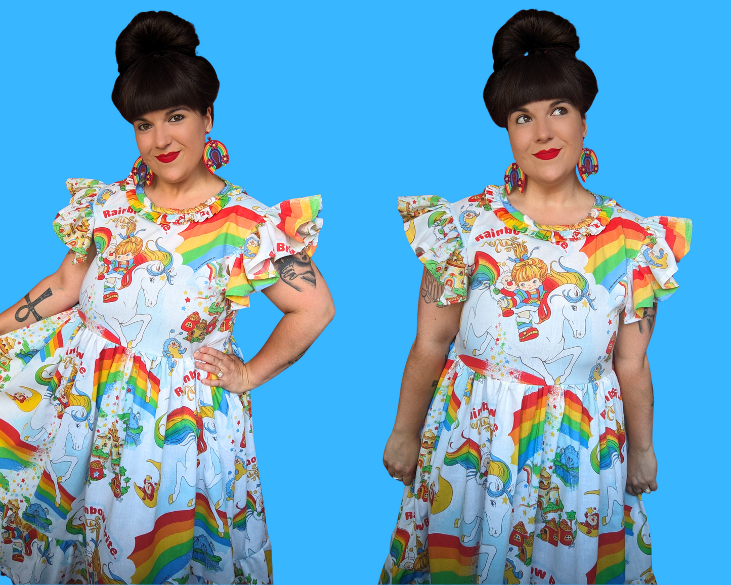 Robe drap de lit Rainbow Brite vintage des années 1980, fabriquée à la main et recyclée, taille L à XL