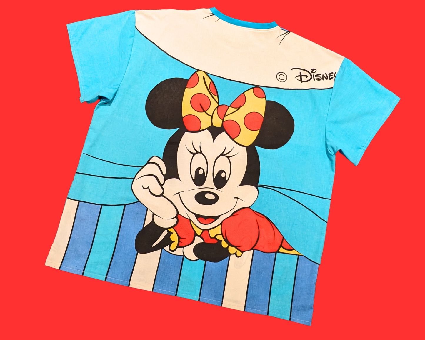 Handmade, Upcycled Walt Disney's Mickey and Minnie Mouse Bedsheet T-Shirt Oversized XL + Gifted Matching Tote Bag