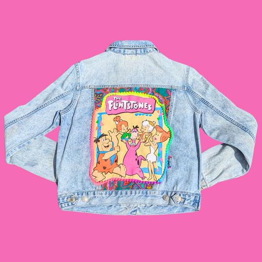 The Flintstones Upcycled T-Shirt Denim Jacket Size S