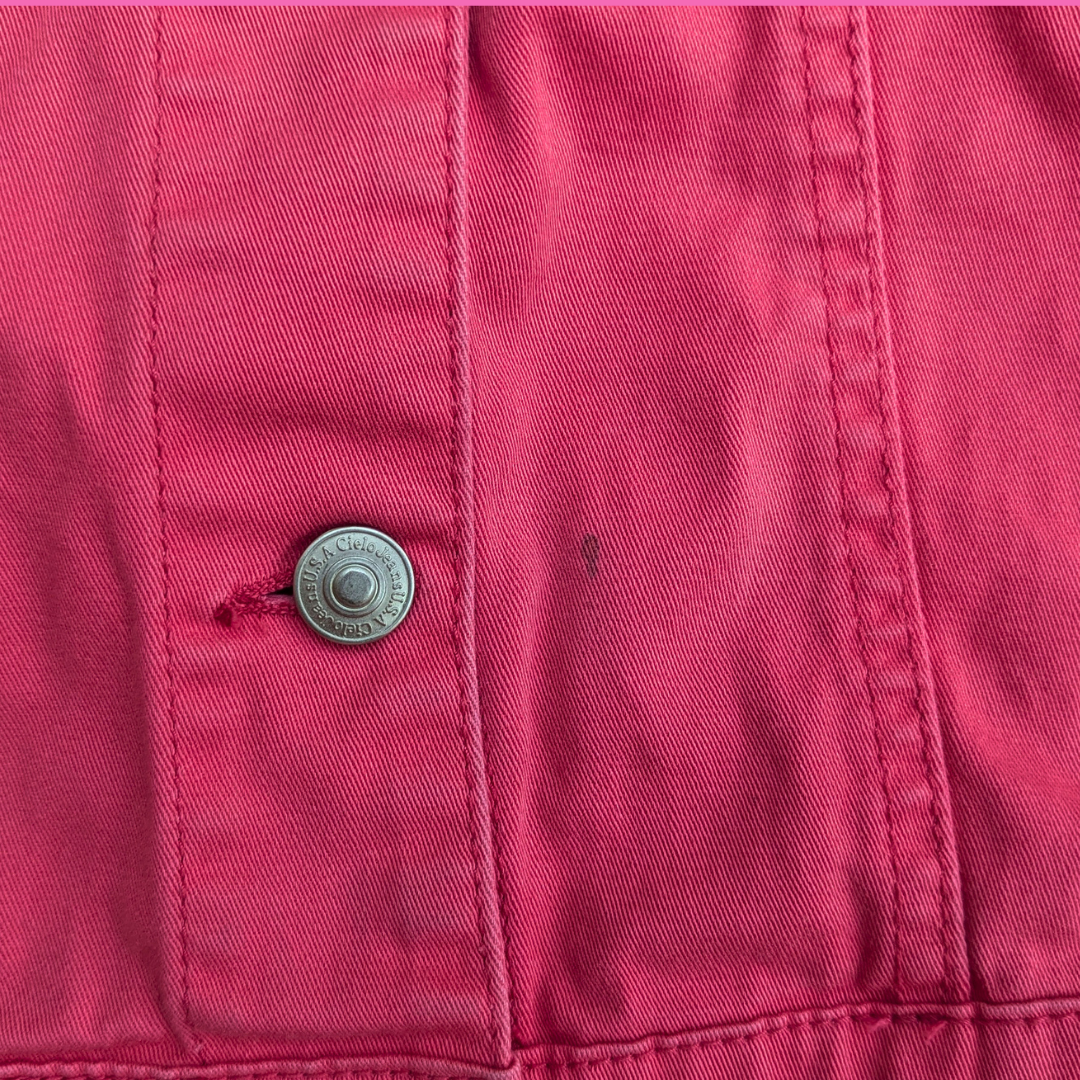 Las Vegas Upcycled T-Shirt Pink Denim Jacket Size L
