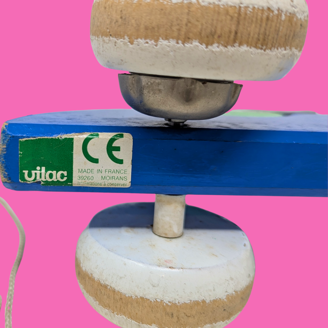 Jouet Babar à roulettes en bois vintage des années 1990, fabriqué en France