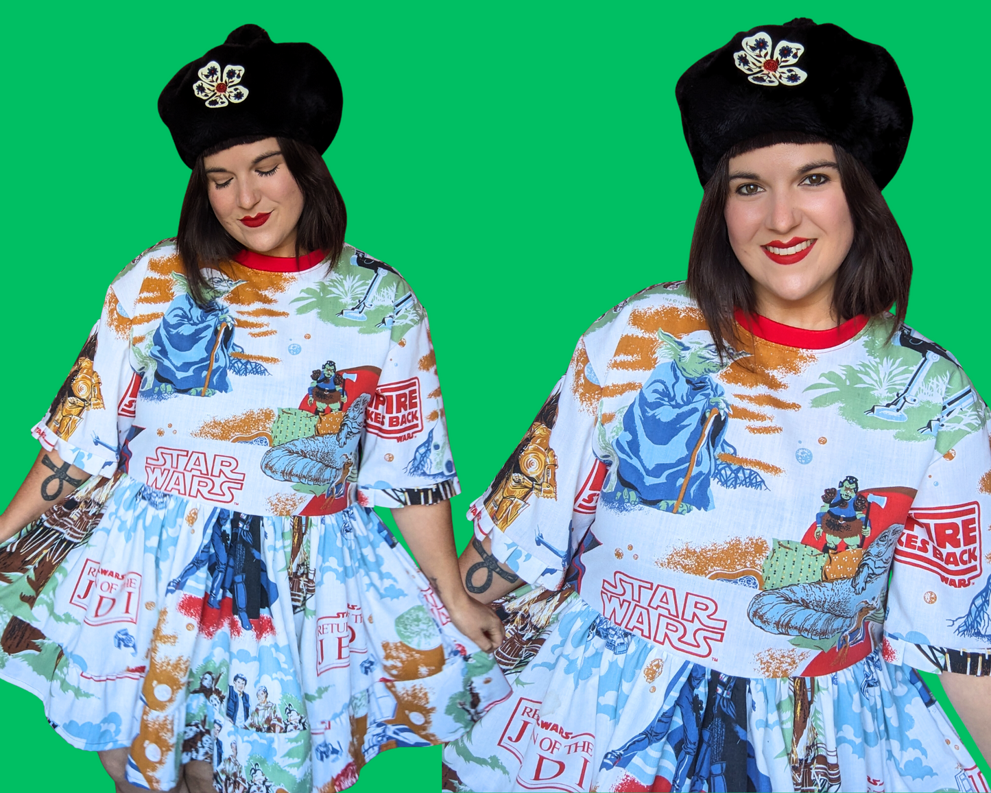 Handmade, Upcycled Vintage Star Wars The Empire Strikes Again and The Return of the Jedi Bedsheet T-Shirt Dress Fits S-M-L-XL