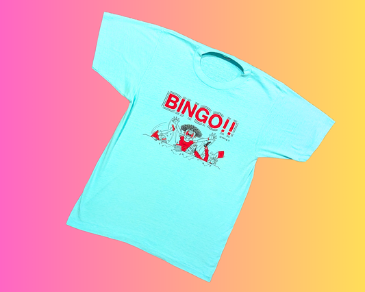 Vintage 1985 Turquoise Blue Bingo!! T-Shirt Size M