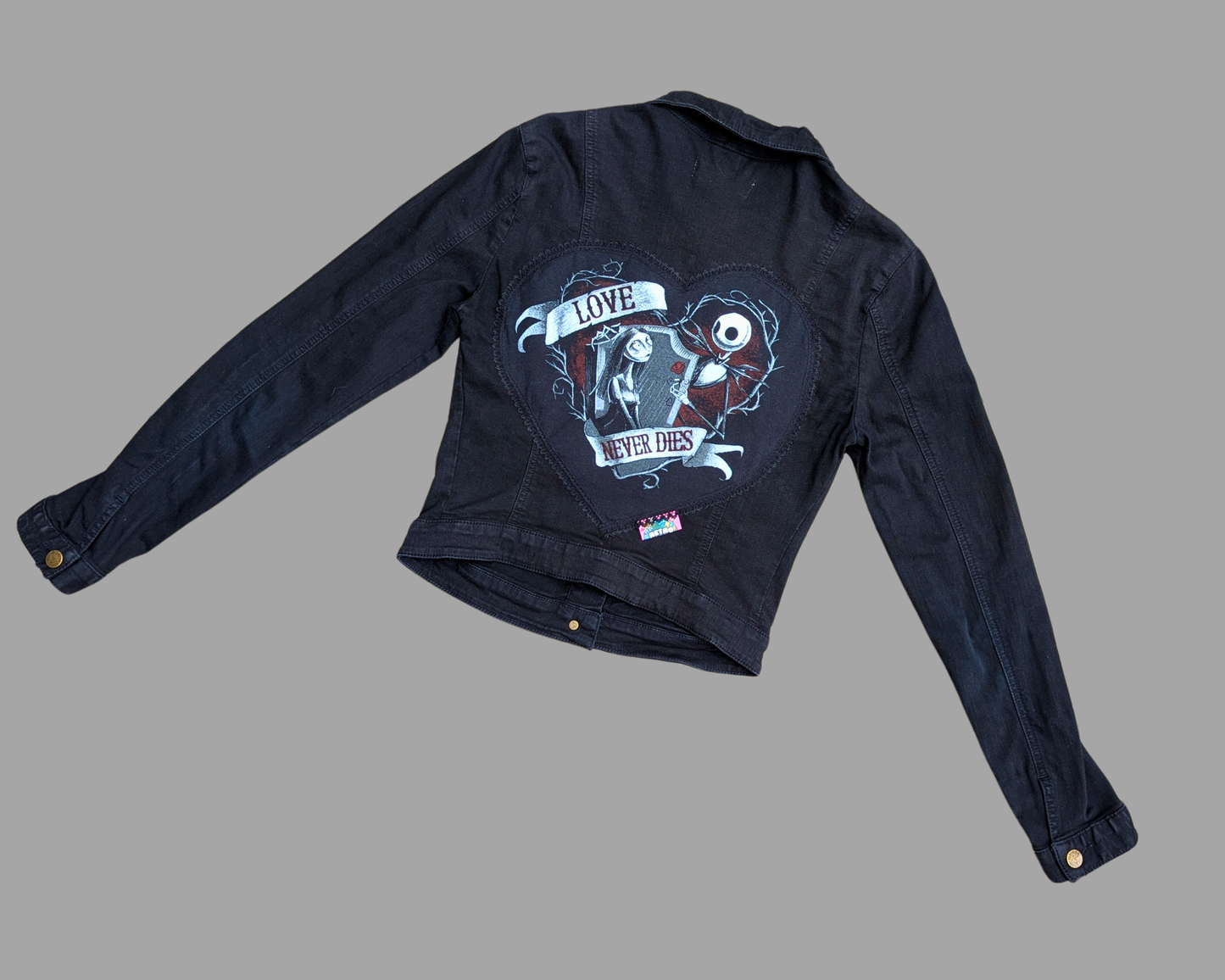 Handmade, Upcycled The Nightmare Before Christmas Black Denim Jacket Size XS