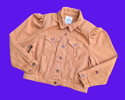 Veste en jean marron Tortues Ninja, fabriquée à la main et recyclée, taille M