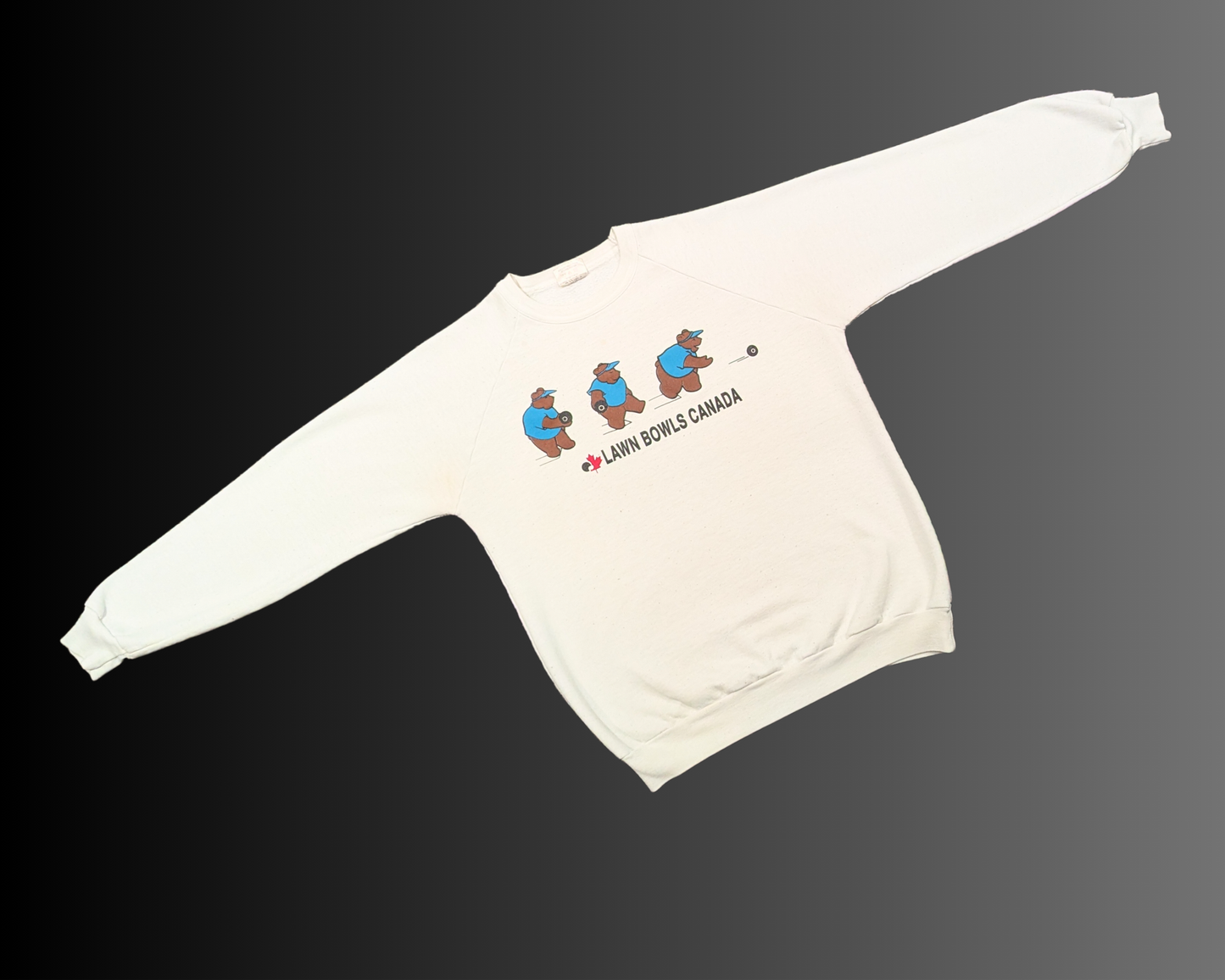 Vintage 1990's Lawn Bowls Canada, Bears Playing Bowling, White Crewneck Size M