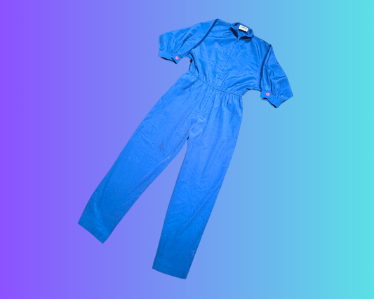 Combinaison bleu électrique vintage des années 1970 avec poches, taille S