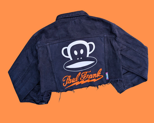 Veste courte en jean noir Paul Frank, fabriquée à la main et recyclée, taille M