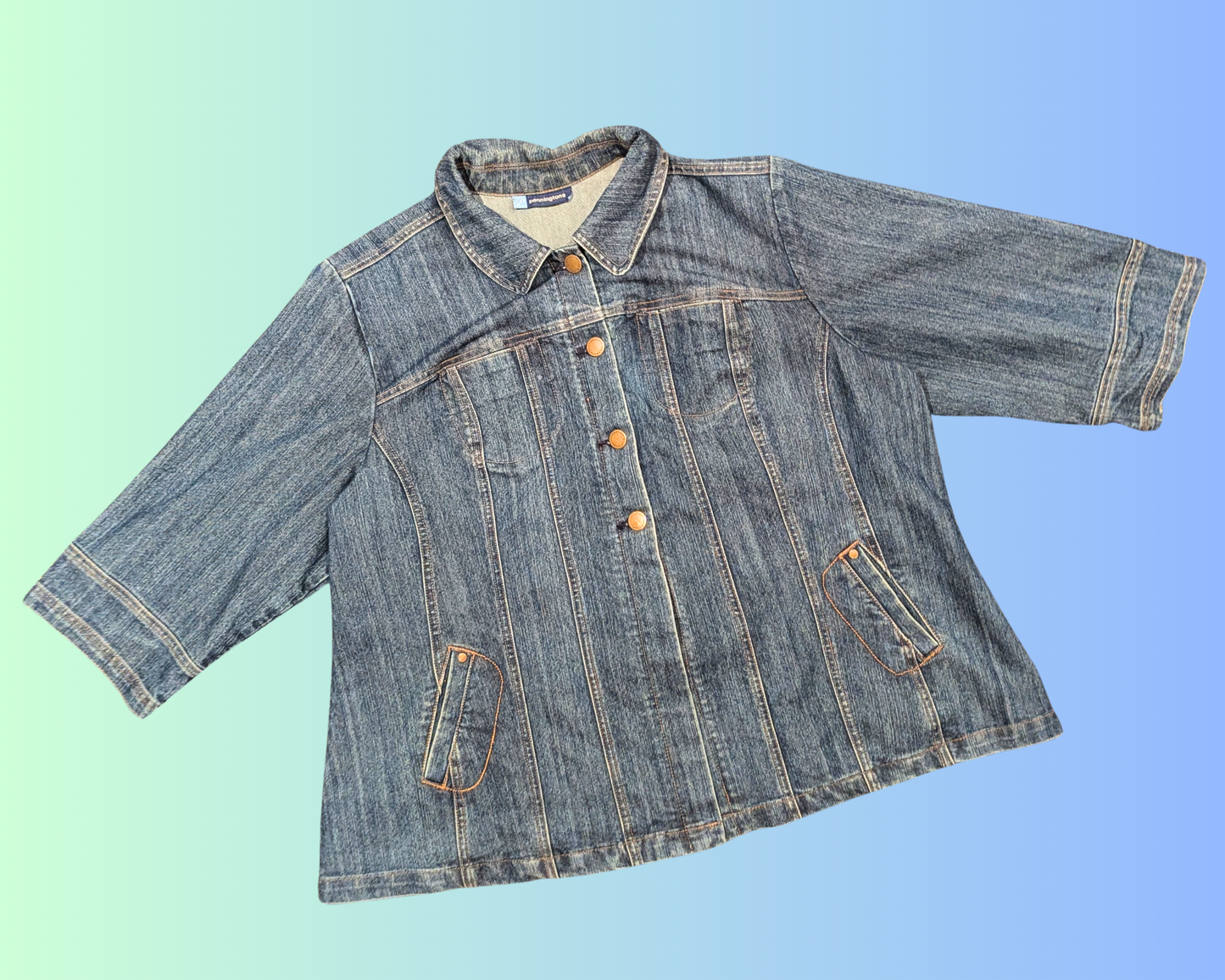 Handmade, Upcycled Nirvana Denim Jacket 3/4 Sleeves Size 2XL