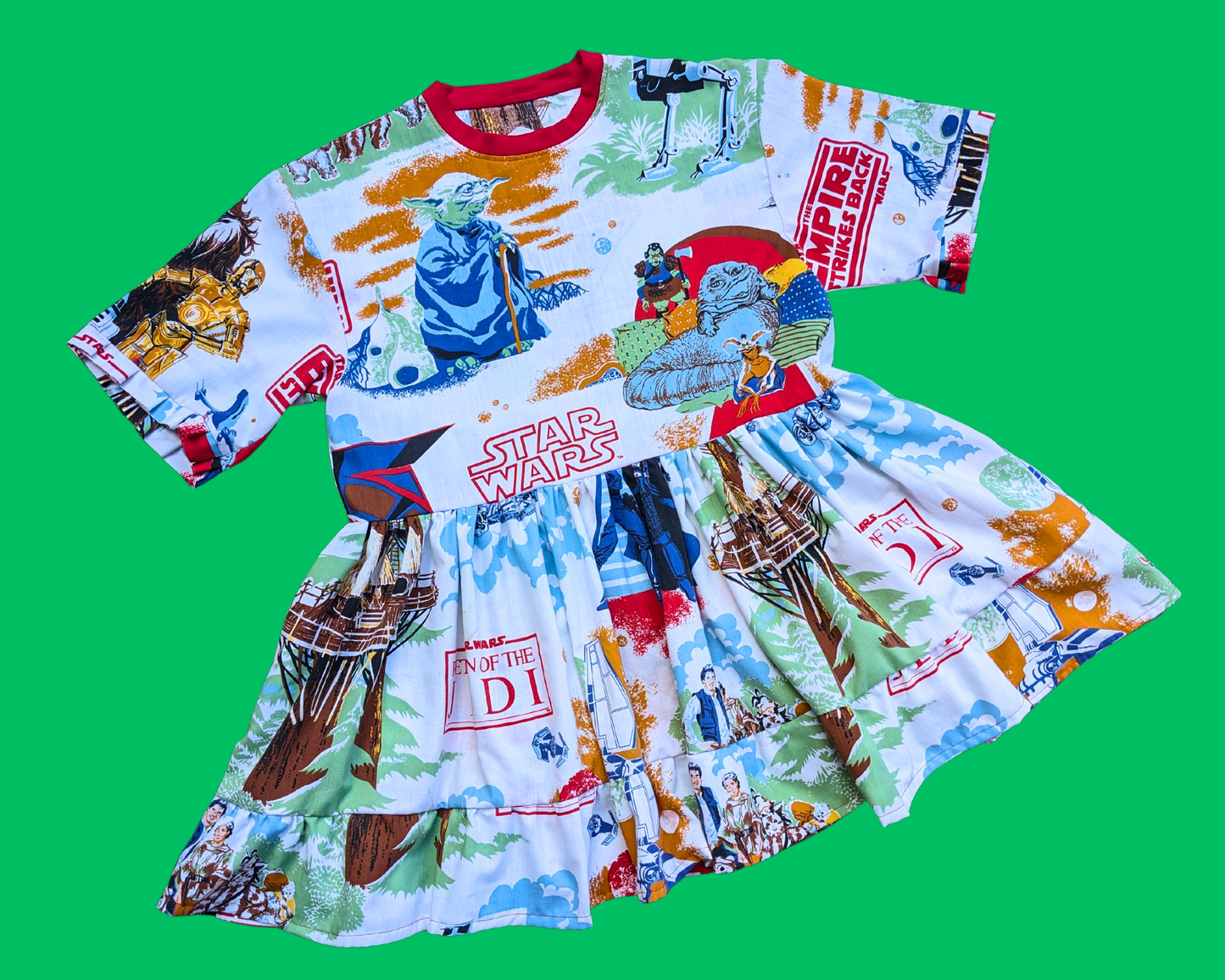 Handmade, Upcycled Vintage Star Wars The Empire Strikes Again and The Return of the Jedi Bedsheet T-Shirt Dress Fits S-M-L-XL