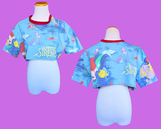 Haut court en drap de lit La Petite Sirène fait main et recyclé, taille XS