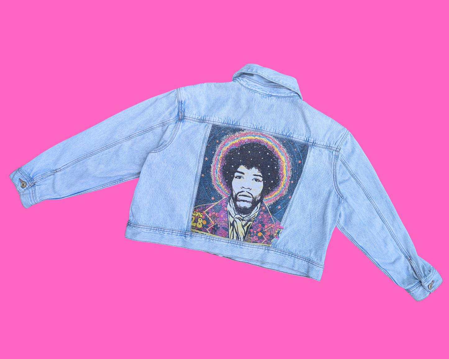 Handmade, Upcycled Jimi Hendrix Denim Jacket Size XL