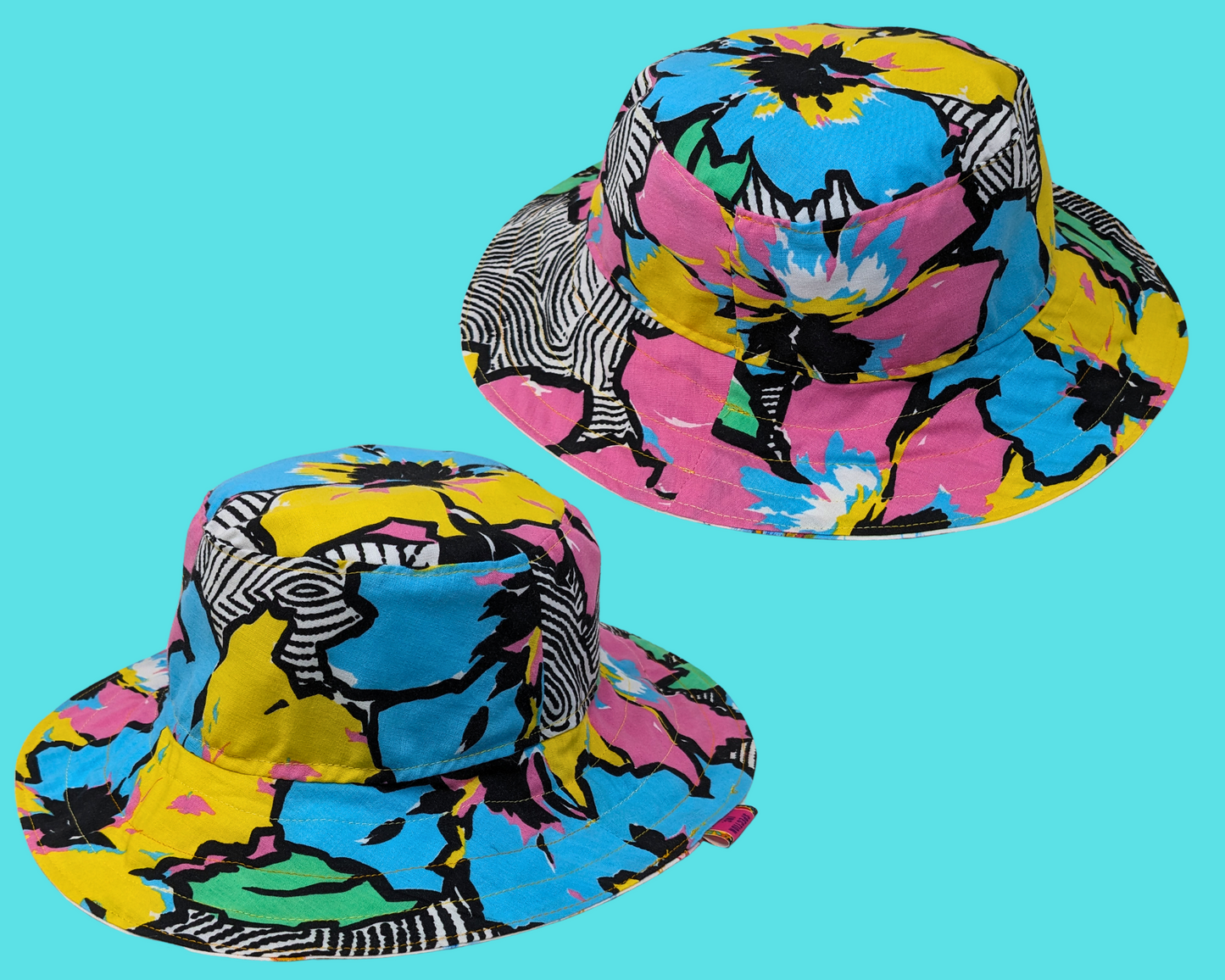 Handmade and Upcycled Vintage 1980's Carebears Bedsheet Reversible Bucket Hat