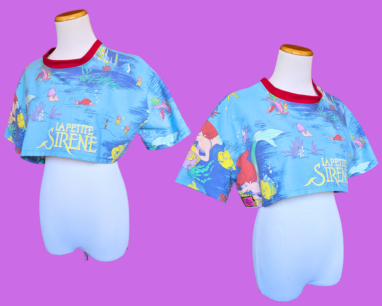 Haut court en drap de lit La Petite Sirène fait main et recyclé, taille XS