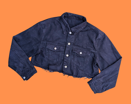 Veste courte en jean noir Paul Frank, fabriquée à la main et recyclée, taille M