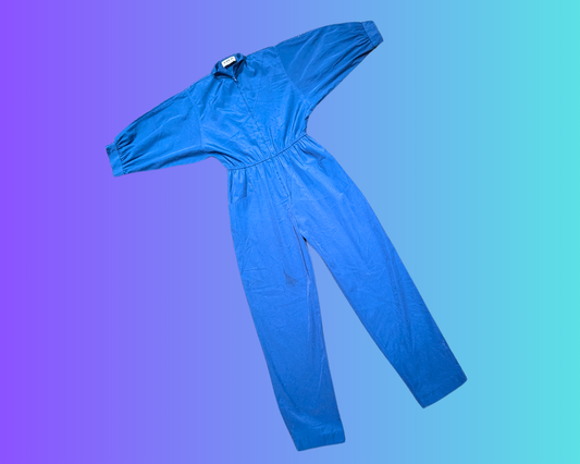 Combinaison bleu électrique vintage des années 1970 avec poches, taille S