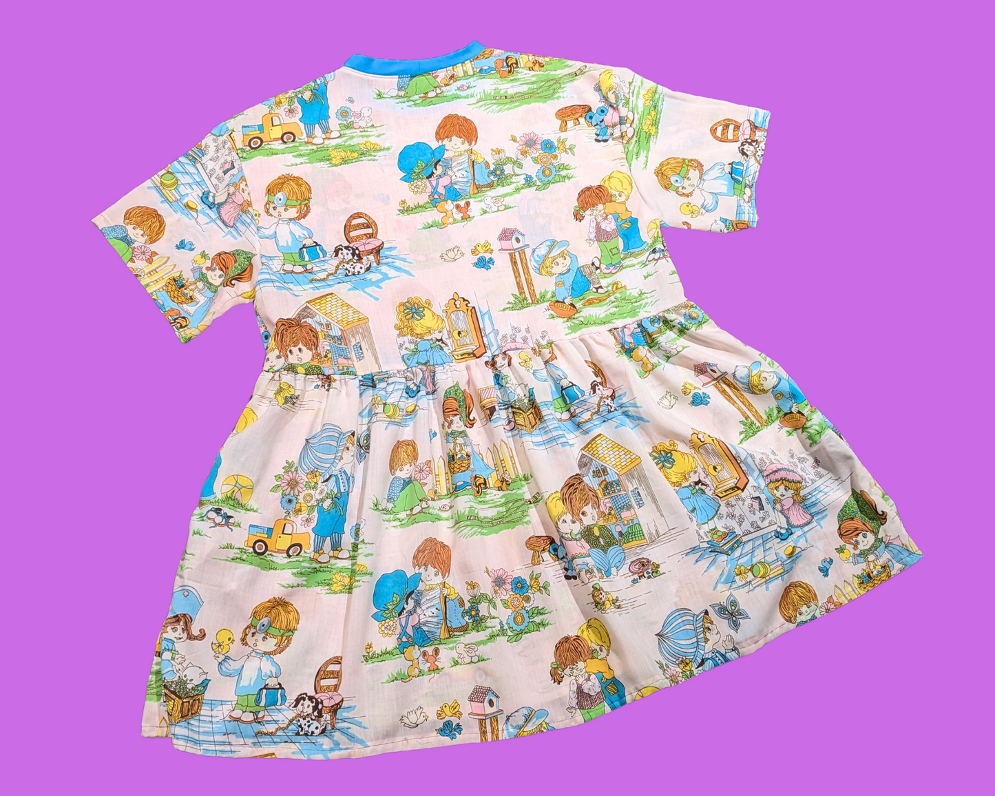 Handmade, Upcycled 1960's Retro Print of Children Bedsheet T-Shirt Dress Fits S-M-L-XL