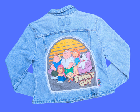Veste en jean Family Guy faite à la main et recyclée, taille M