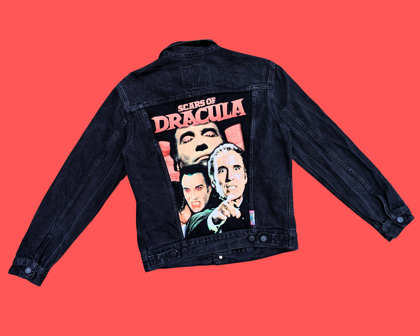 Handmade, Upcycled Scars of Dracula Black Levi's Denim Jacket Size M