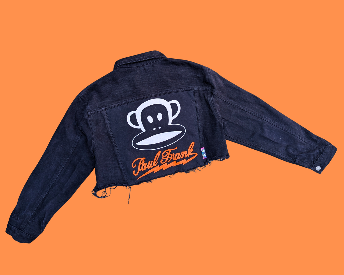 Veste courte en jean noir Paul Frank, fabriquée à la main et recyclée, taille M