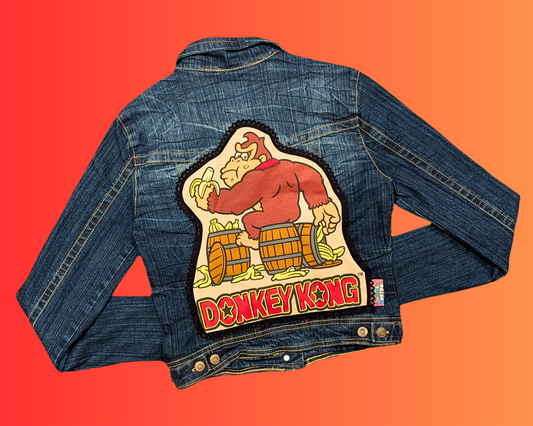 Veste en jean Nintendo Donkey Kong faite à la main et recyclée, taille S