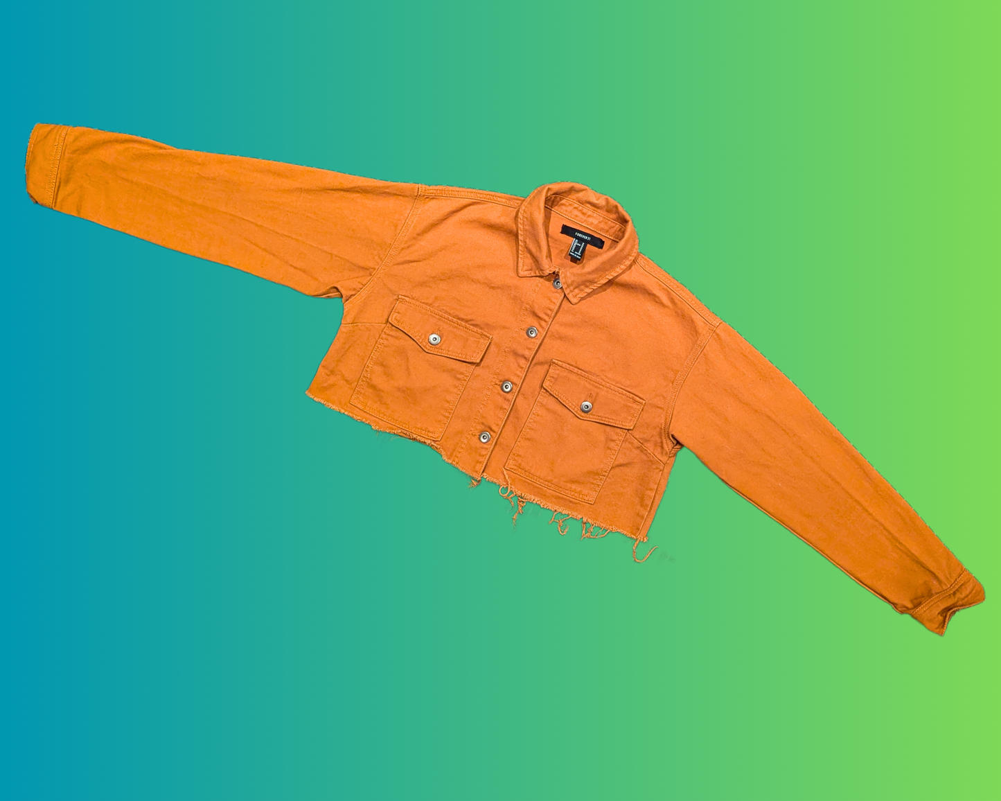 Veste courte en jean marron David Bowie, faite à la main et recyclée, taille M