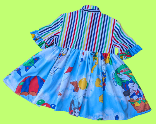 Drap de lit Disney fait main et recyclé, robe chemise rayée recyclée, taille S
