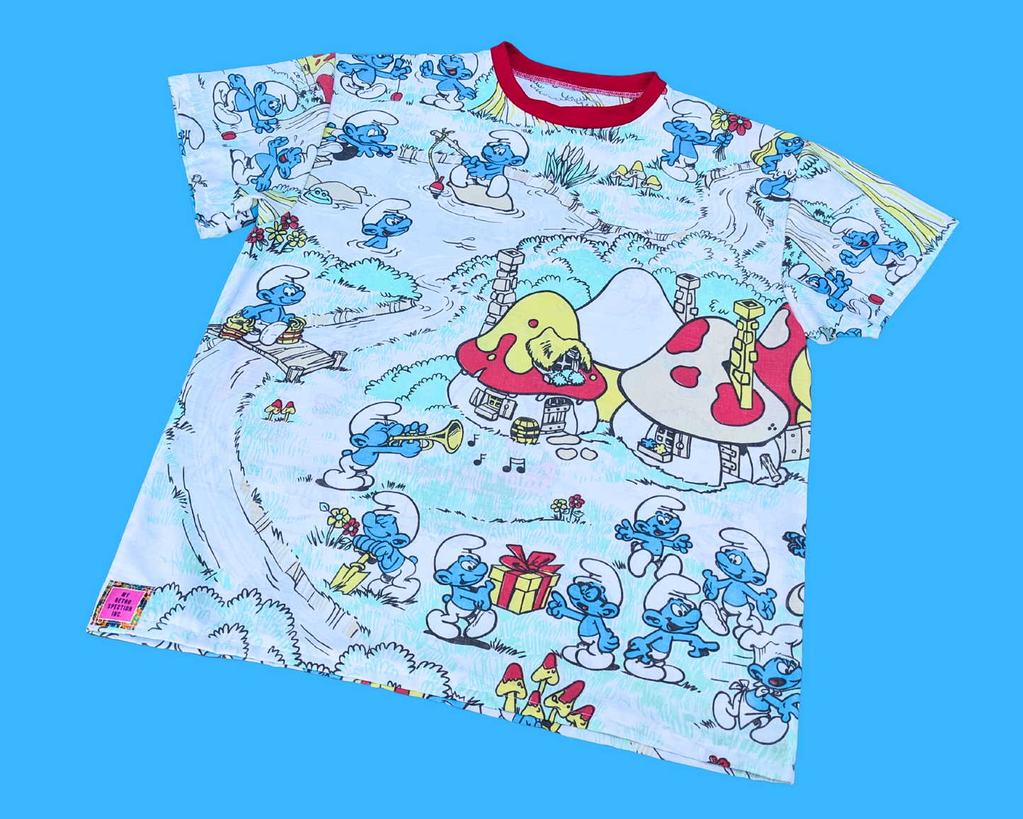 T-shirt surdimensionné Les Schtroumpfs, fait main et recyclé, taille XS - Taille M