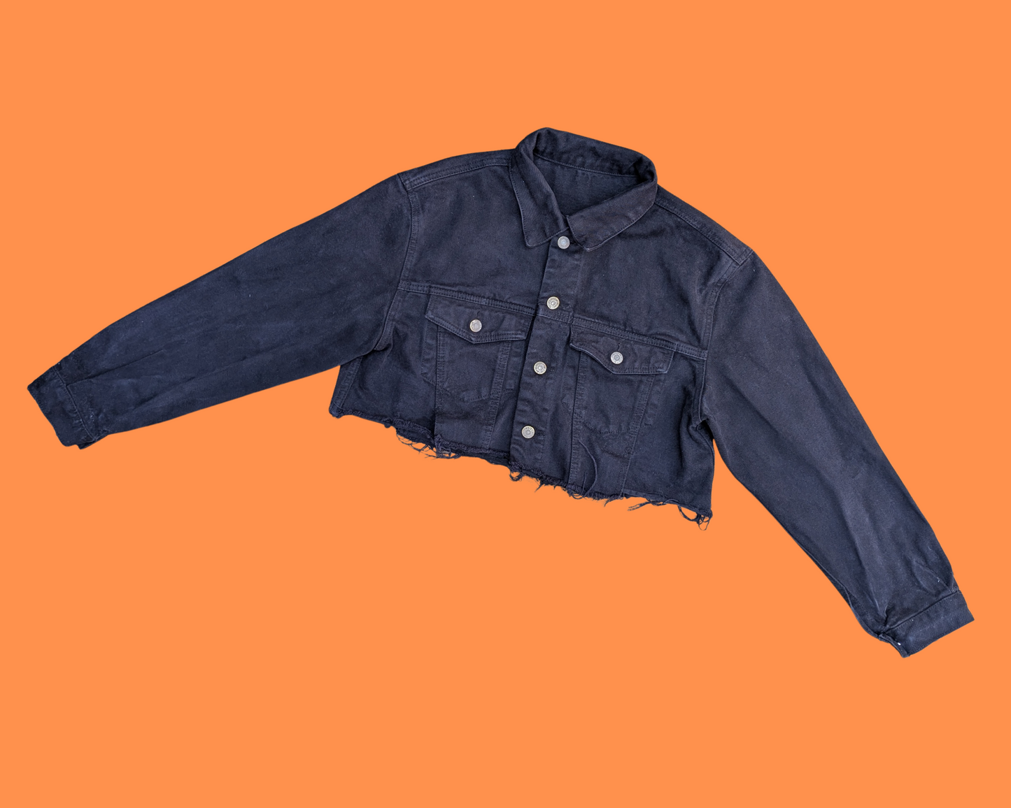 Veste courte en jean noir Paul Frank, fabriquée à la main et recyclée, taille M