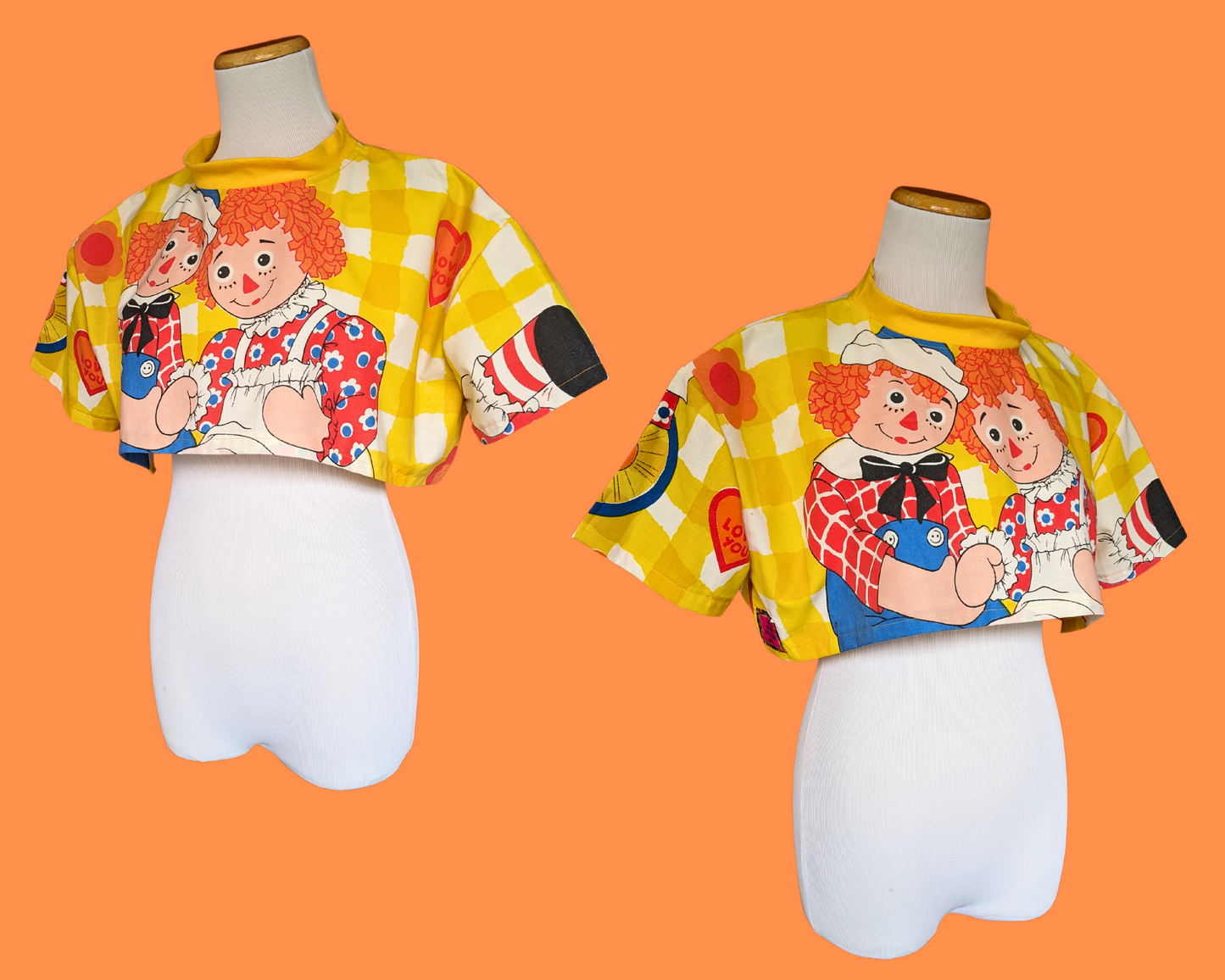 Fait à la main, Upcycled Toy Story 4 Drap de lit Crop Top Taille XS