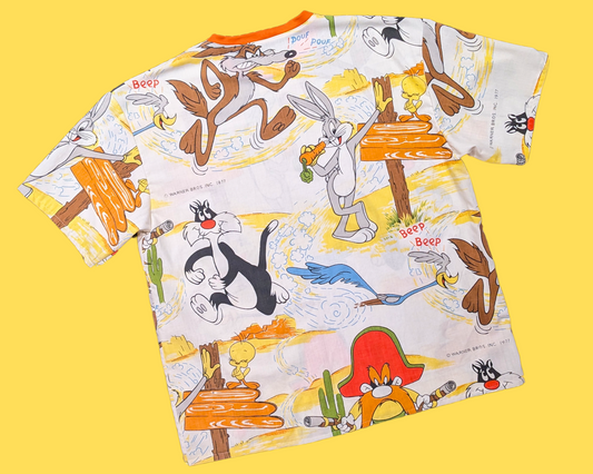 T-shirt vintage des années 1980, fait main et recyclé, motif Looney Tunes, taille XL