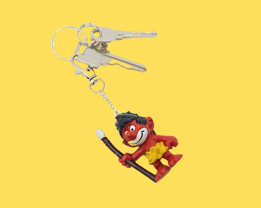 Porte-clés en forme d'homme des cavernes des Schtroumpfs, fait à la main et recyclé