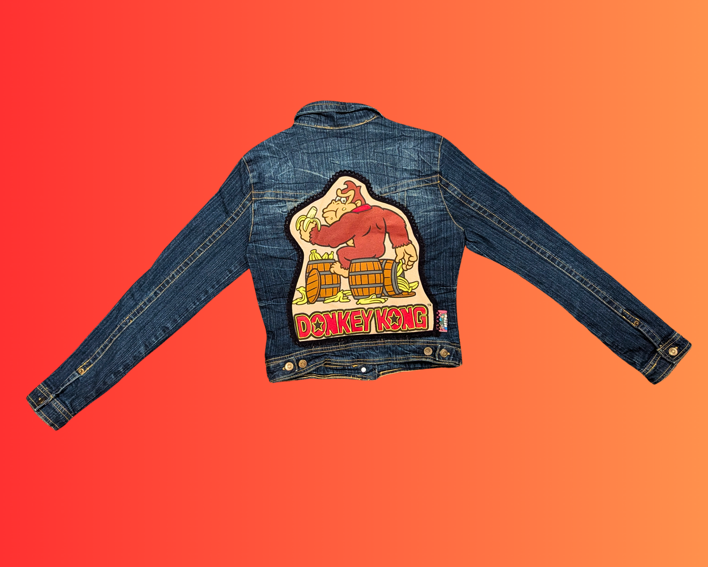 Veste en jean Nintendo Donkey Kong faite à la main et recyclée, taille S