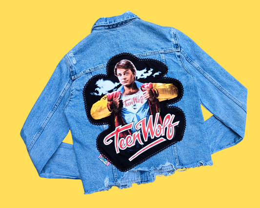 Veste en jean Michael J. Fox Teen Wolf, faite main et recyclée, taille S