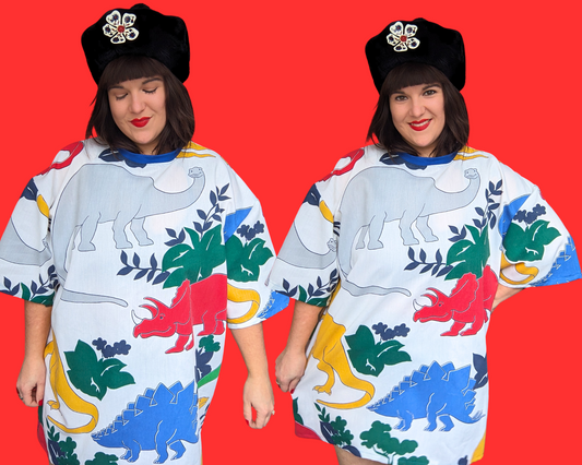 T-shirt vintage des années 1990, fait main et recyclé, motif dinosaures, taille XL