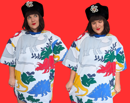 T-shirt vintage des années 1990, fait main et recyclé, motif dinosaures, taille XL