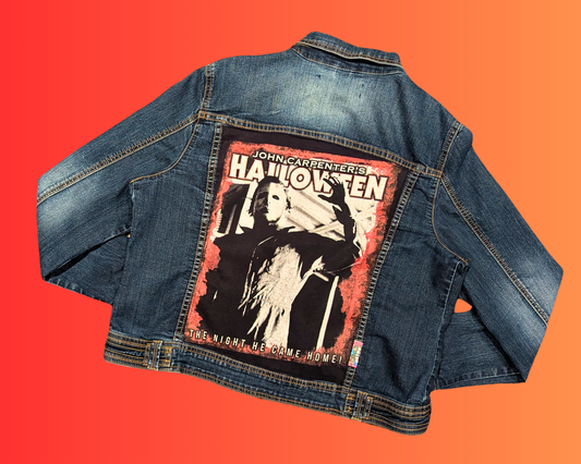 Handmade, Upcycled John Carpenter's Halloween, The Night He Came Home Denim Jacket Size L