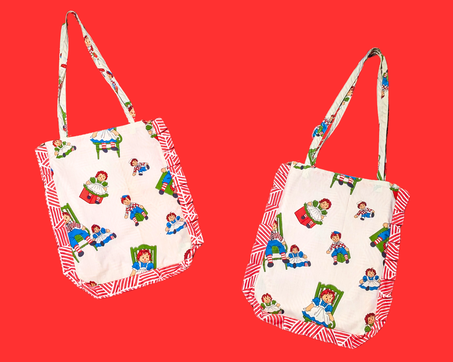 Sac fourre-tout en tissu Raggedy Ann fait main et recyclé