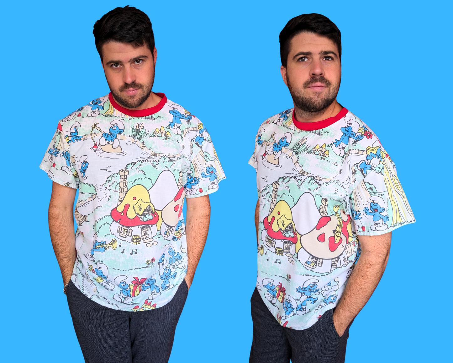 T-shirt surdimensionné Les Schtroumpfs, fait main et recyclé, taille XS - Taille M