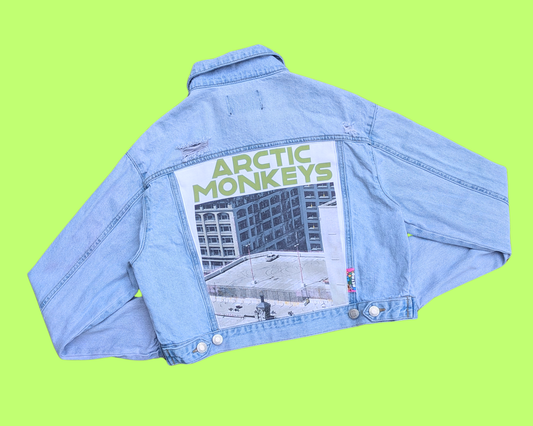 Handmade, Upcycled Arctic Monkeys Denim Jacket Size S