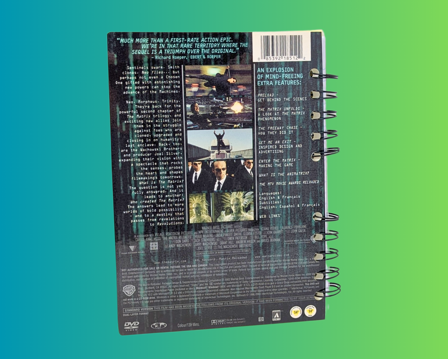 Carnet de notes du film DVD Matrix Reloaded