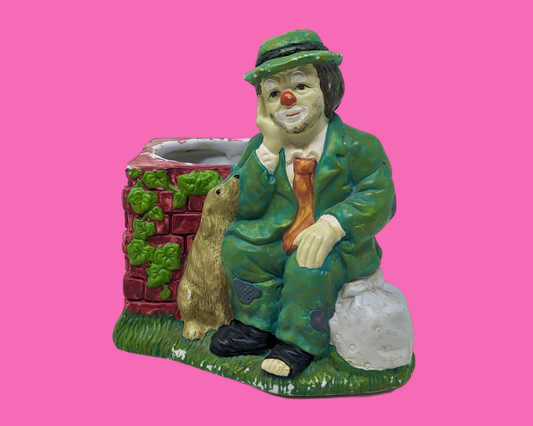 Pot de fleurs en céramique vintage des années 1990 en forme de clown