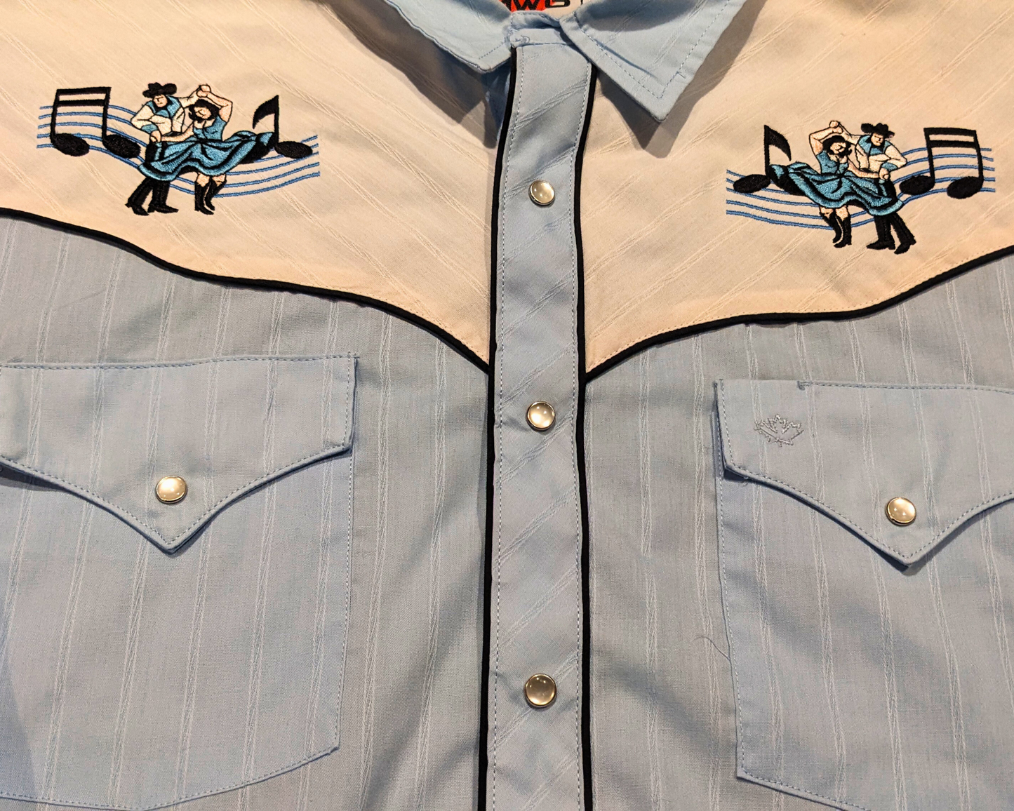 Vintage 1980's Rockabilly Light Blue, Cowboy and Cowgirl Dancing Embroidery, Size L